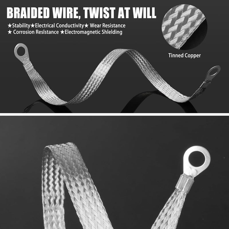 Draupnir 8pcs Ground Straps, 10/13/15/20 inch Grounding Strap Professional Vehicle Engine Grounding Strap Copper Braided GroundStrap Automotive Ground Straps Wire GroundStrap for Most Cars (Silver-Thicken) - Image 3